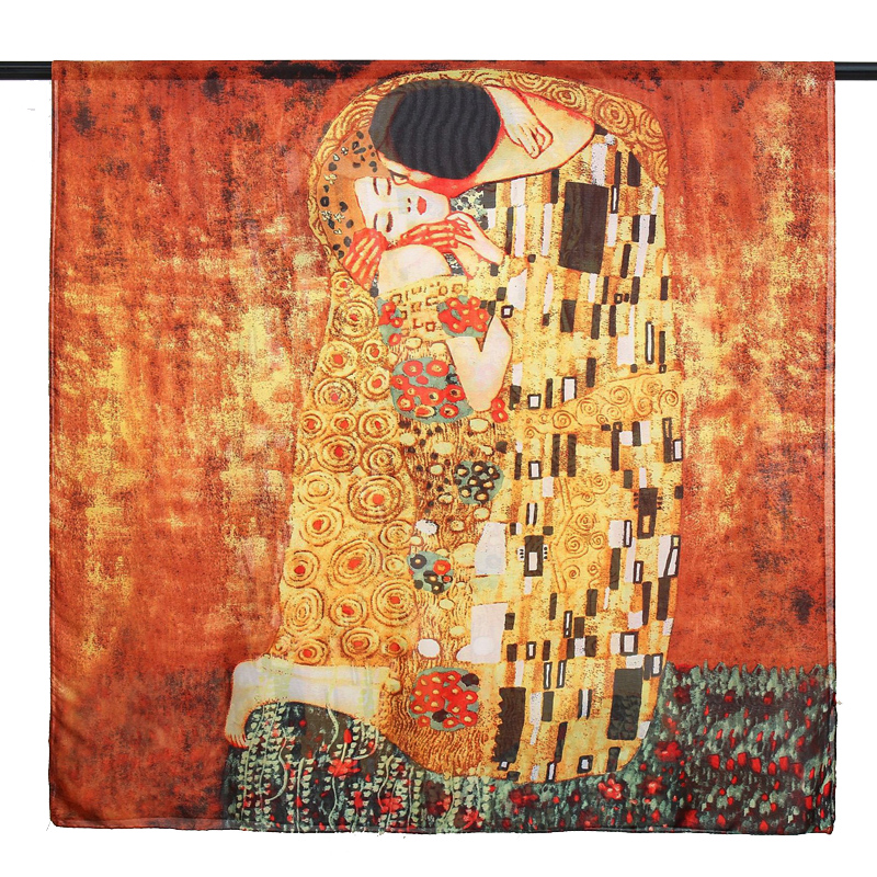 Gustav Klimt peinture à l'huile Foulard en soie pour femmes marque de luxe châle en soie concepteur Der Kuss Foulard Femme été plage couvrir nouveau