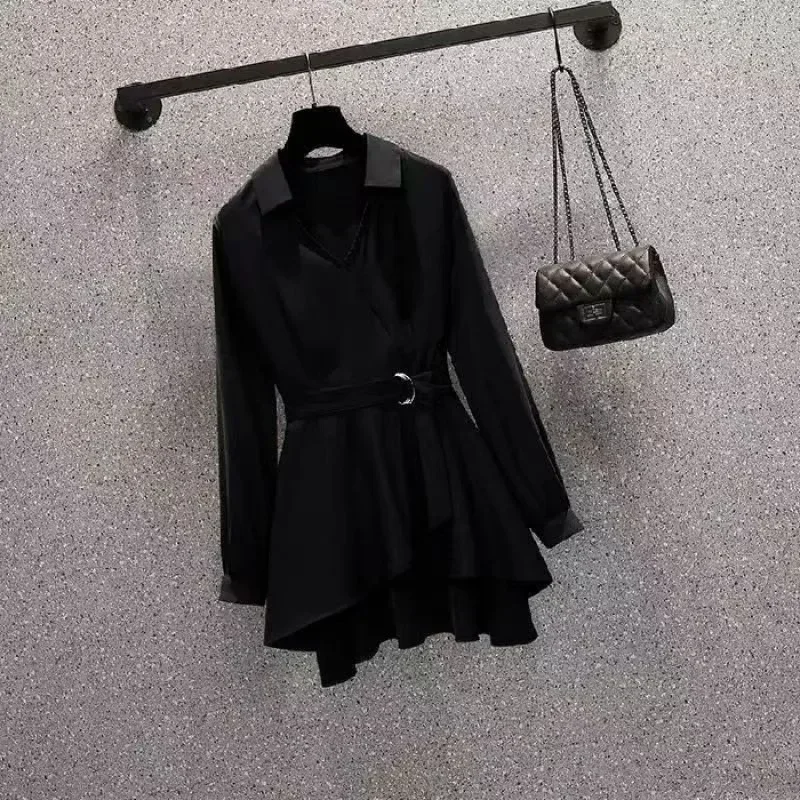 Chemise courte taille haute à manches longues pour femmes, chemisiers d'été, chemise de travail élégante décontractée, coupe couvertes, blanc, noir, haut Y2K, printemps, nouveau, 2025