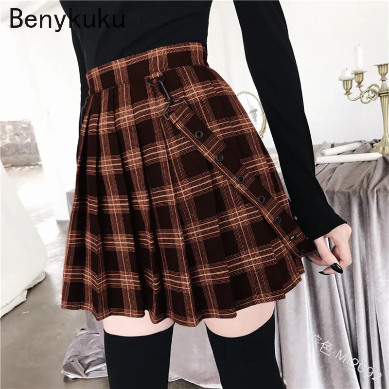 Jupes plissées Vintage à carreaux pour femmes, taille haute, ligne a, 5XL, Mini jupe gothique Punk, Style Preppy, jupes courtes pour dames, 2025
