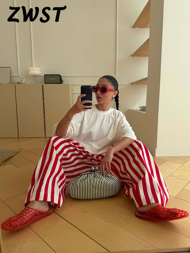 Pantalon ample à rayures tendance pour femme, coupe large, taille boutonnée, polyvalent, mode automne 2026