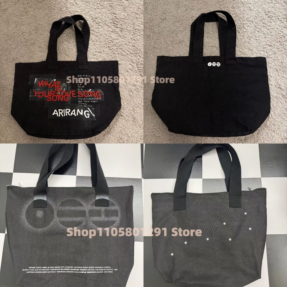 Sac cabas en toile imprimé noir et rouge, grande capacité, motif lettres Arirang 2026, sac à bandoulière, pince à cheveux style Arirang
