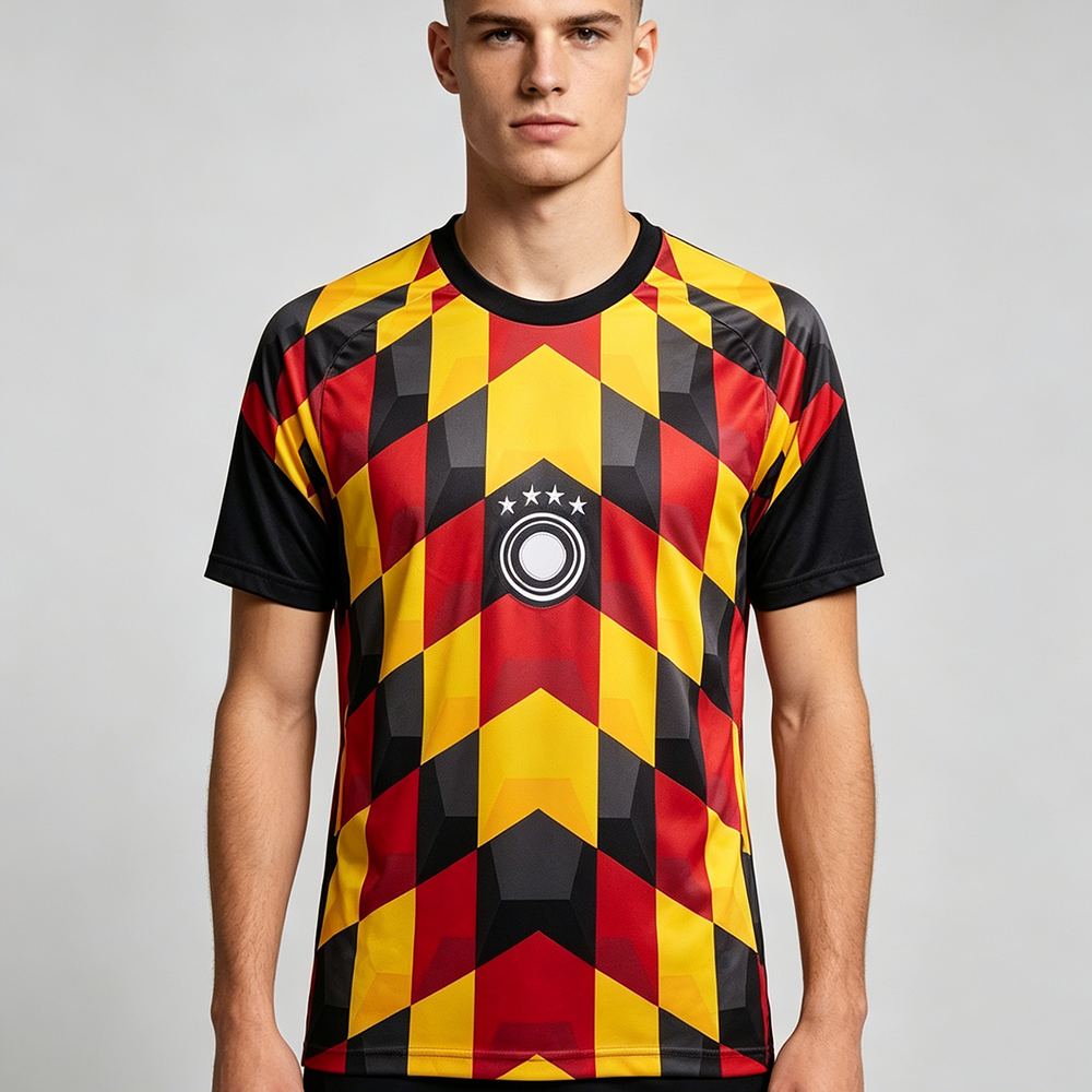 Maillot de football à carreaux noir Allemagne 2026, col rond, confortable, respirant, manches courtes, unisexe, style streetwear, vêtements de sport