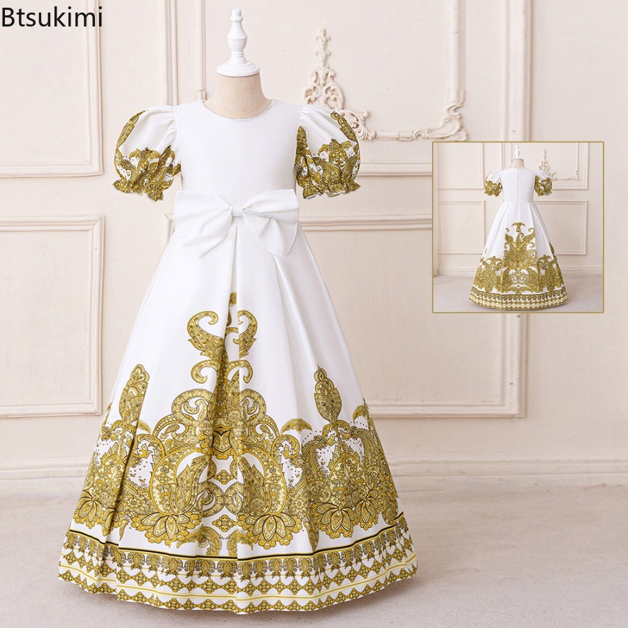 Robes pour filles de Dubaï du Moyen-Orient, mode musulmane, broderie Abayas, dentelle arabe, paillettes, manches longues, robes pour enfants, robes du Ramadan
