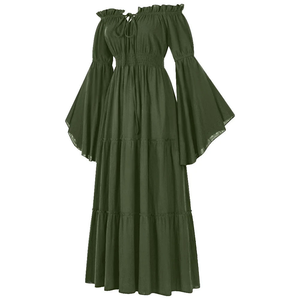 Robe irlandaise Renaissance pour femmes, épaules dénudées, robe paysanne médiévale, Costume de Pirate, robe rétro, taille smockée, robe Maxi longue