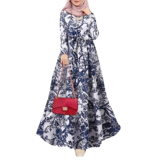 Robe musulmane à manches longues et col rond pour femmes, caftan décontracté, dubaï, abaya imprimé, patchwork, ramadan, maroc