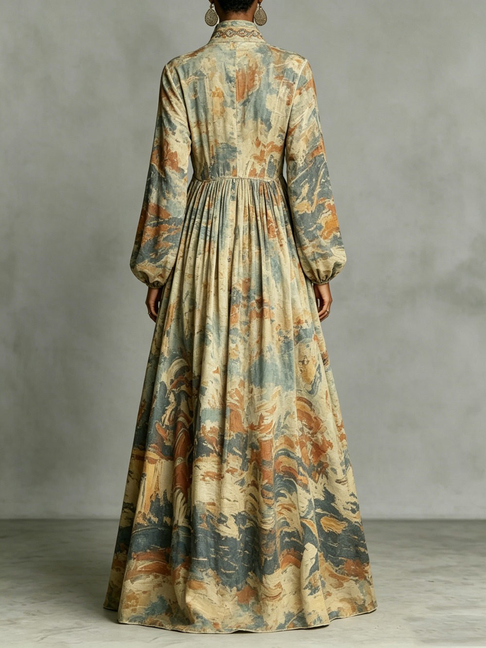Robe longue vintage bohème pour femme à manches longues, imprimé artistique, boutonnée, taille haute, décontractée, élégante, pour soirée, tenue chic