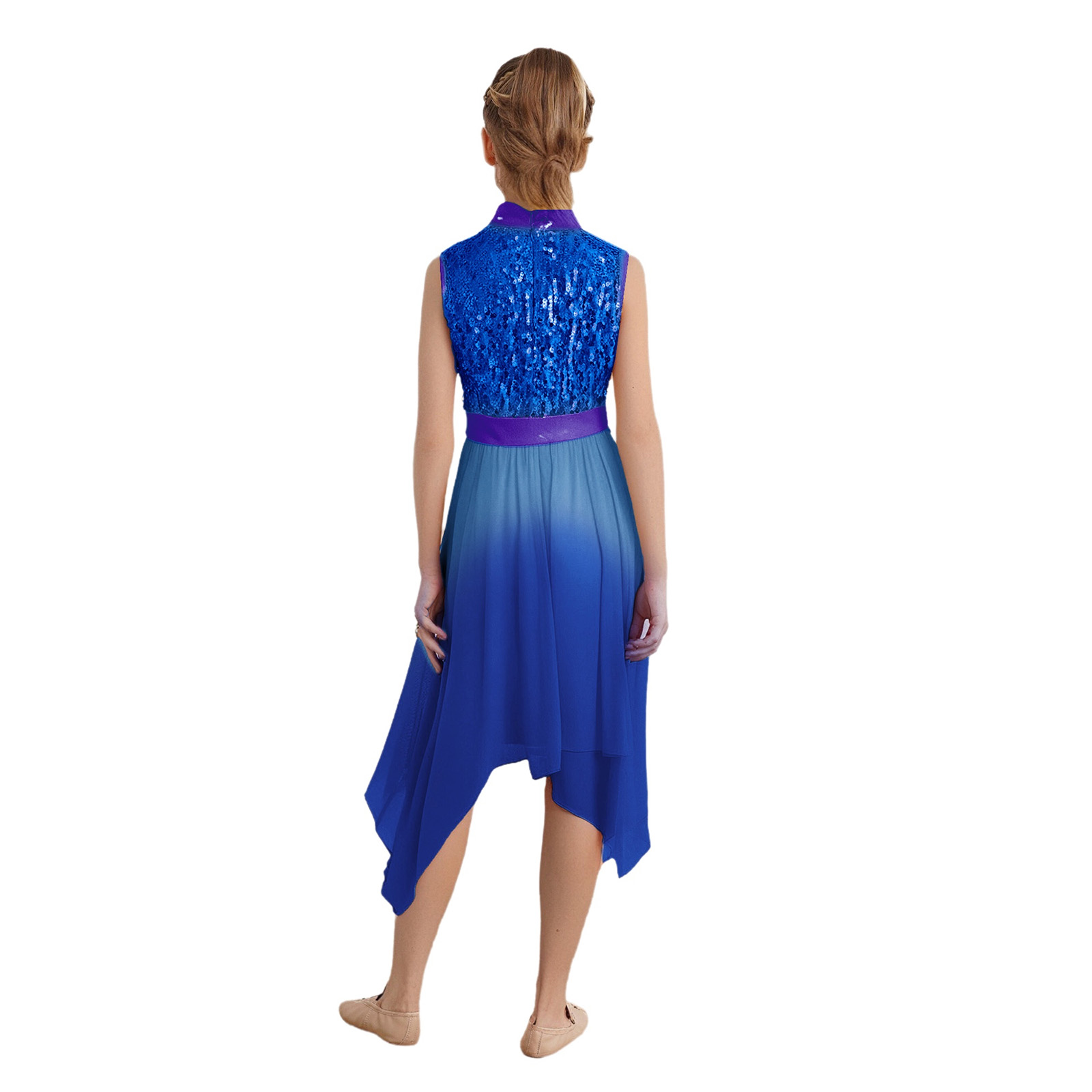 Robe de danse de louange de culte liturgique pour filles, vêtements de danse lyrique contemporaine, sans manches, corsage à paillettes, robes tuniques asymétriques