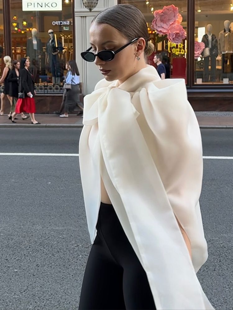 Nouvelle Blouse Chic pour Femme en Organza Transparent à Nœud, Col Rond, Sans Manches, Idéale pour les Fêtes et les Vacances, Collection Été 2026