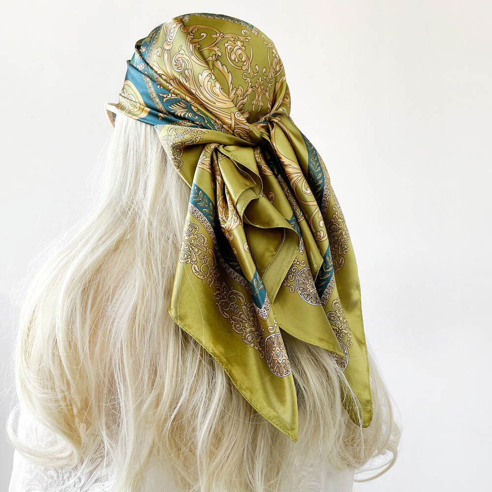 Foulard carré en satin de soie pour femme, motif Paisley, bandeau, écharpe, hijab, bandana, 90 cm