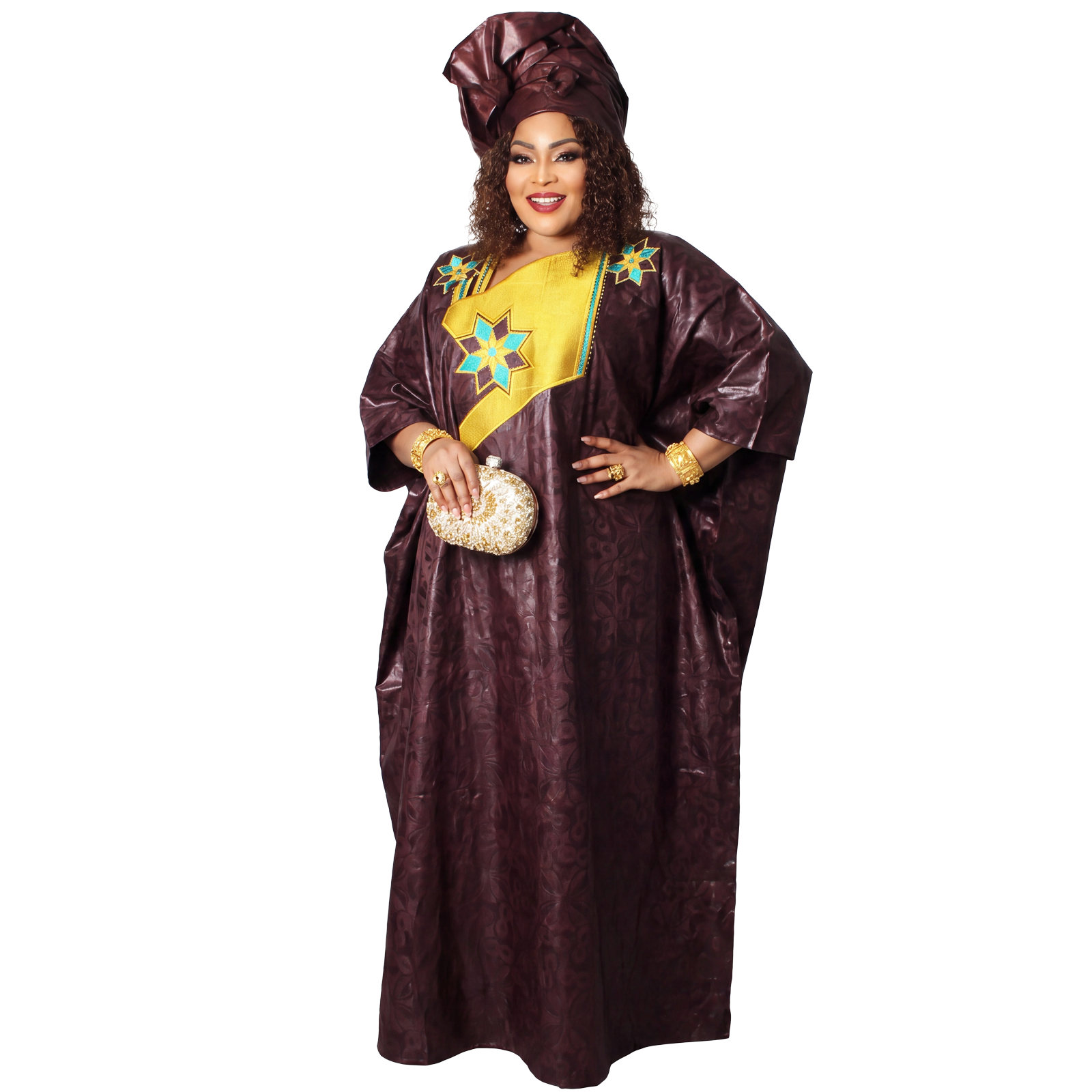 Robes africaines pour femmes grande taille, robe longue en bazin riche avec broderie et écharpe