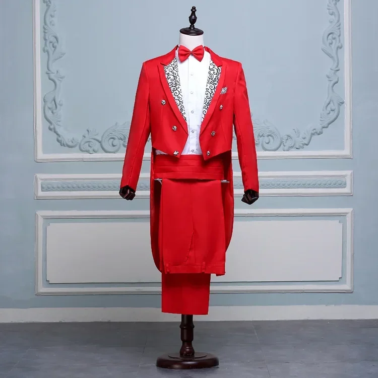 Costume de smoking pour hommes, manteau formel Vintage, coupe cintrée, costume à revers, pantalon de smoking, manteau de queue, veste de scène pour chanteur et magicien