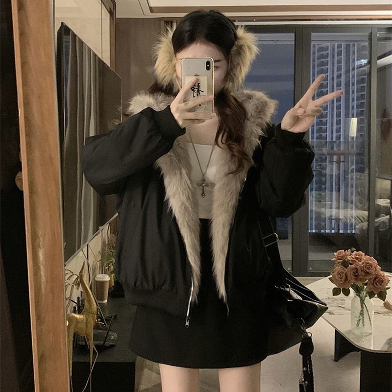 Mode nouvelles vestes d'hiver femmes courtes en vrac double face porter Imitation vison velours fourrure à capuche coton rembourré veste manteaux tendance