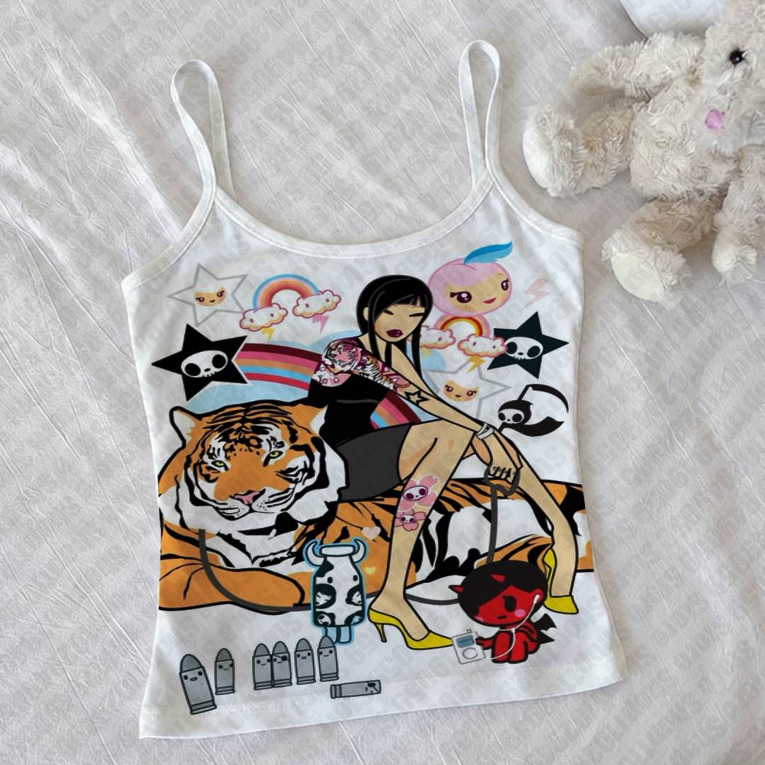 Crop Top Femme Esthétique Trashy Y2K Années 2000 avec Bretelles, Vêtements Gothiques Emo, Corset Femme Harajuku