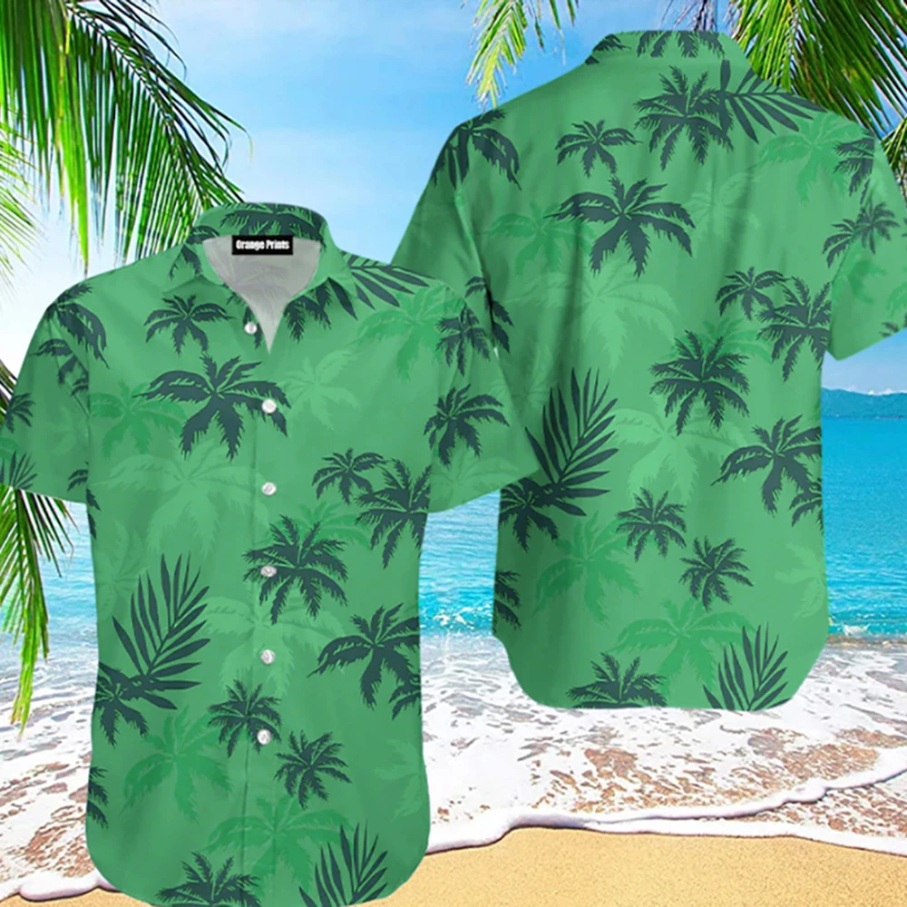 Nouvelle Chemise Hawaïenne Oversize Tendance Coréenne 2026 – Imprimé Palmiers Simples, Col Cubain, Hauts Aloha Décontractés d'Été