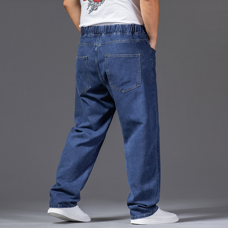 Jean ample pour hommes, grande taille 42 44 46, vêtements d'affaires, droit, mode, taille élastique, pantalon en Denim surdimensionné décontracté