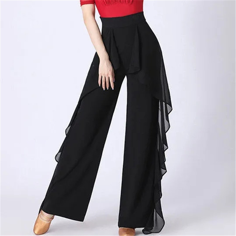 Pantalon de danse à jambes larges pour femmes, taille haute, feuille de Lotus sur le côté, sensation pendante sauvage, pantalon d'entraînement, nouvelle collection 2022