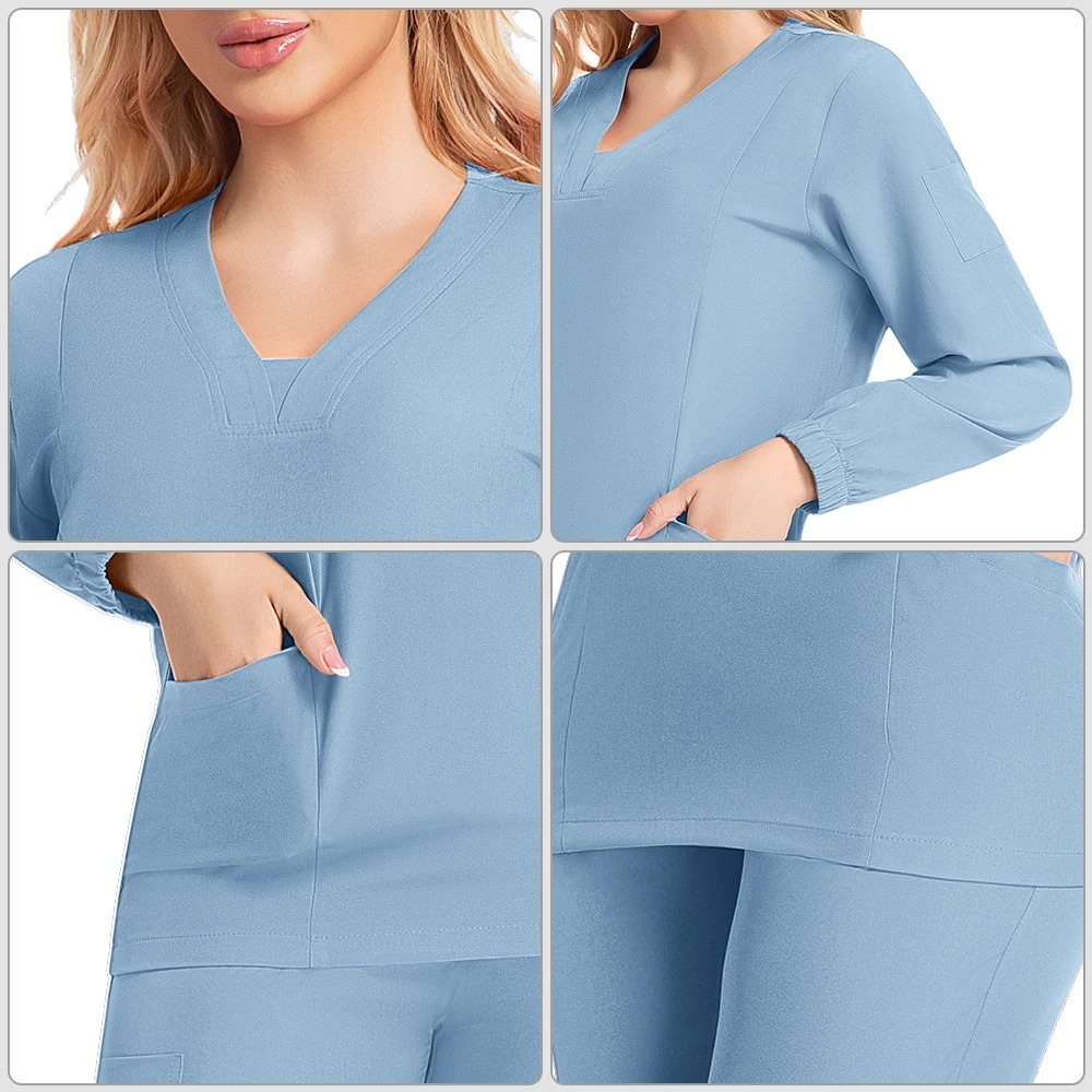 Ensemble de tenues médicales à manches longues pour hommes et femmes, uniformes de travail, pantalon de jogging, accessoires pour infirmières, clinique dentaire, toilettage des animaux, ensemble haut et pantalon de travail