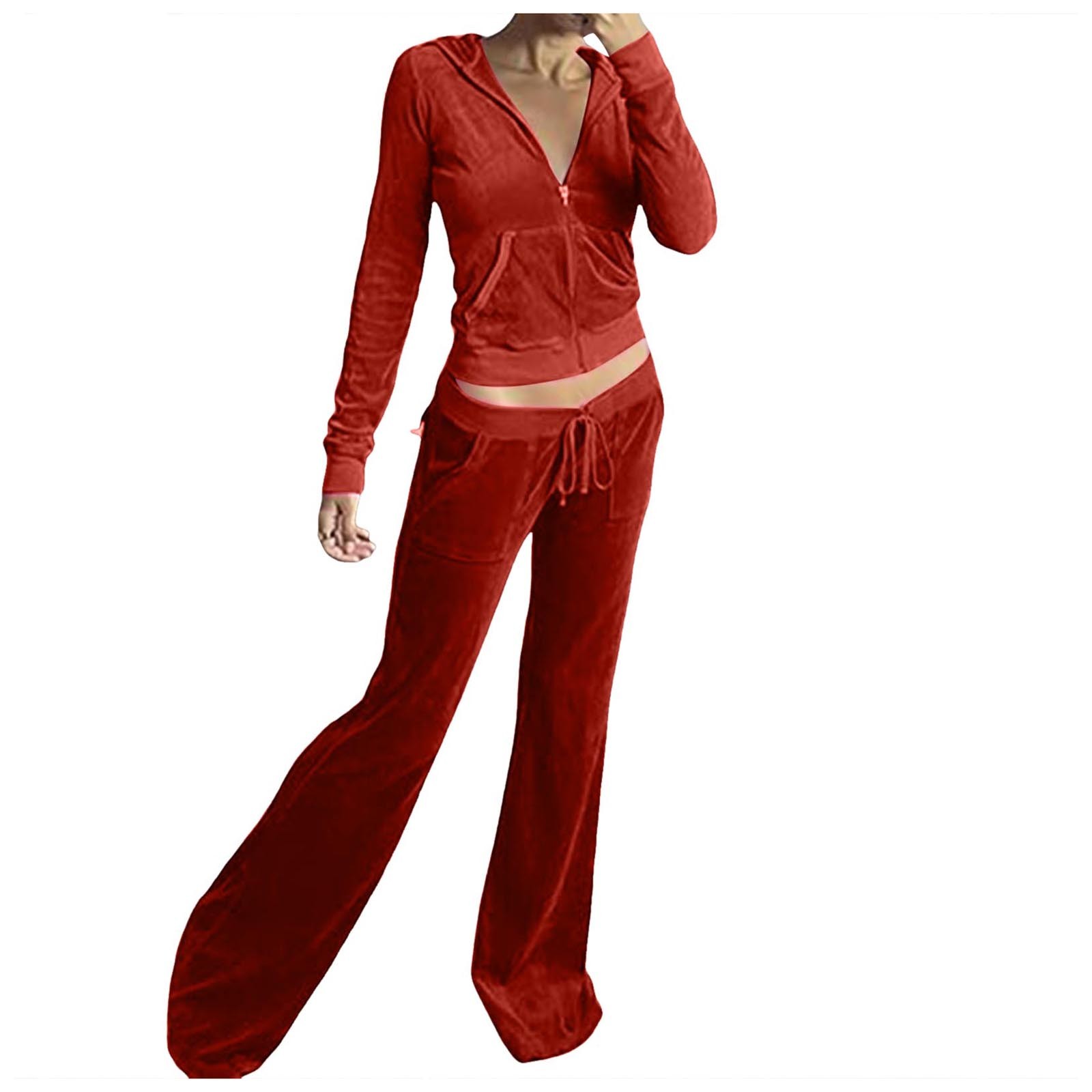 Ensemble de survêtement en velours pour femme, veste à capuche zippée, pantalon de survêtement imbibé, tenue décontractée, coupe couvertes, document solide, 2 pièces