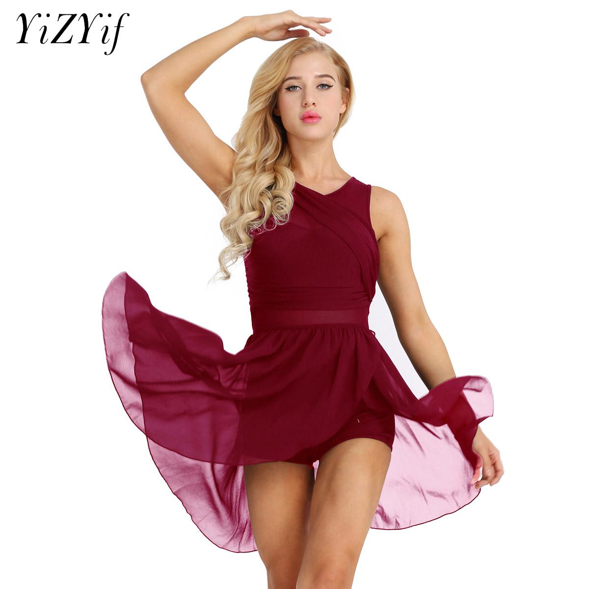 Robe de danse de Ballet pour femmes, en mousseline de soie, sans manches, maille transparente, justaucorps, vêtements de danse, Costume de spectacle de danse lyrique contemporaine moderne