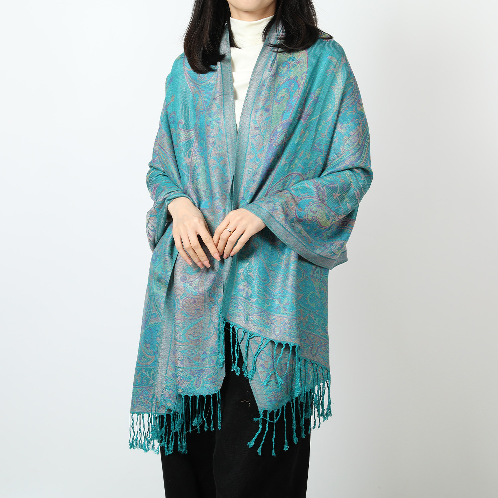 Écharpe Jacquard Pashmina Paisley pour Femme, Châle Rond Chaud, Pompon de Voyage, Fleurs, Bordures, Bohème Femme, Foulard Hijab, Automne, Hiver