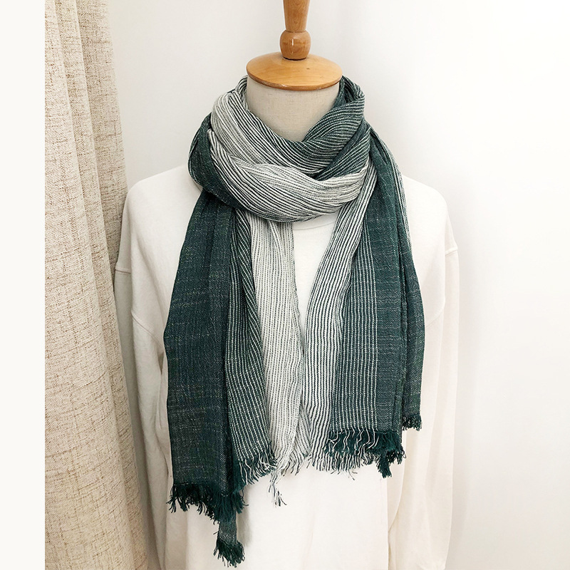 Écharpe rayée en coton et lin pour hommes, automne hiver, foulard doux et chaud, accessoires masculins, châles Bufandas