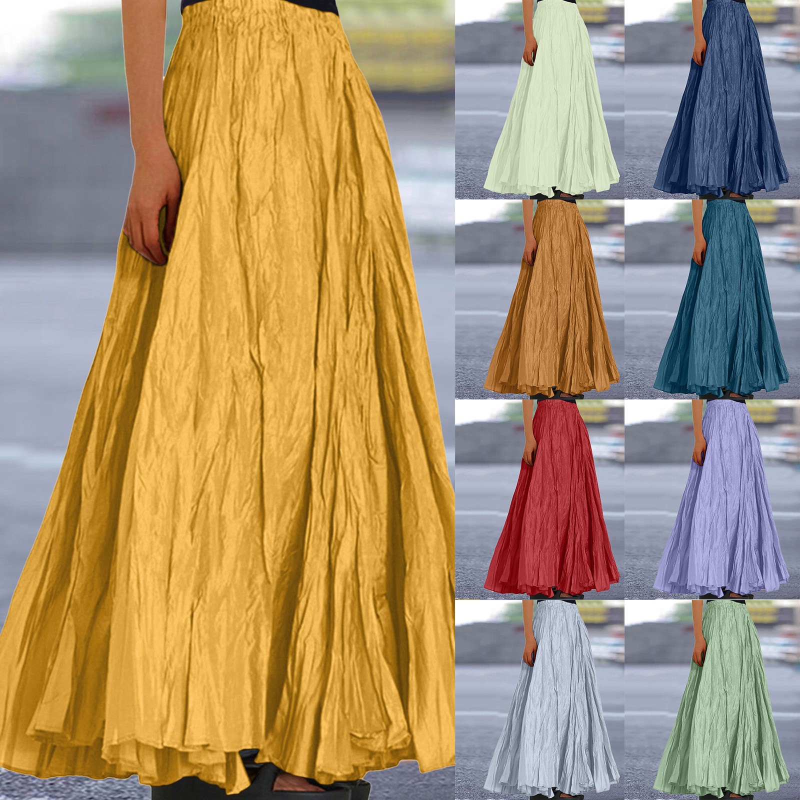 Jupe plissée taille haute pour femme, longue, vintage, décontractée, maxi, ligne A