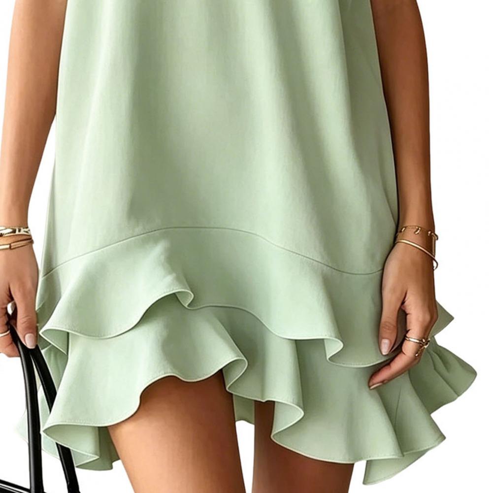 Robe d'été décontractée pour femme, col en V, sans manches, mini-robe de plage, robe décontractée à volants pour les vacances