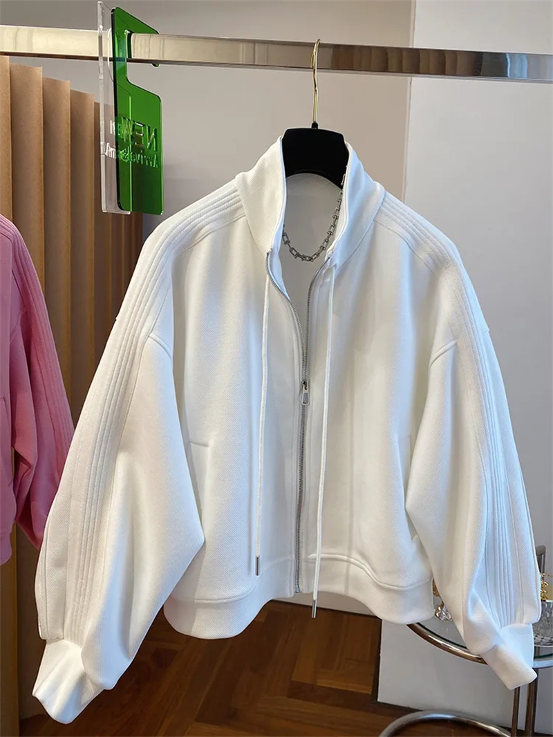Veste Polo Décontractée pour Femme, Manteau de dehors, Robe de Printemps, Cardigan Court, Fermeture Éclair, Manches sulf, Haut, Coupe-Vent