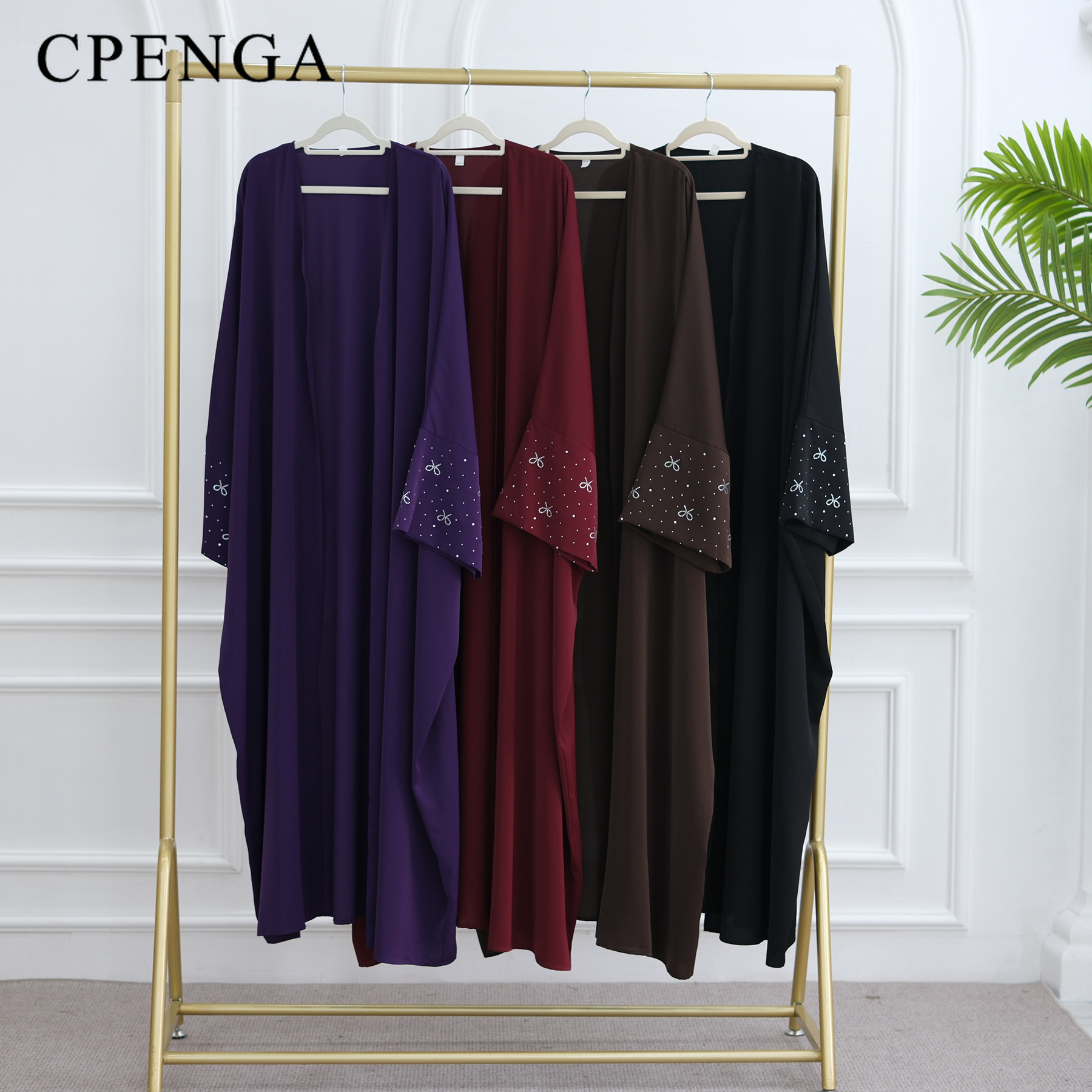 Abaya de luxe de dubaï avec nœud perlé, robe modeste pour femmes musulmanes, élégant, couverture ouverte sur le devant, Cardigan à la mode, tenue turque unie