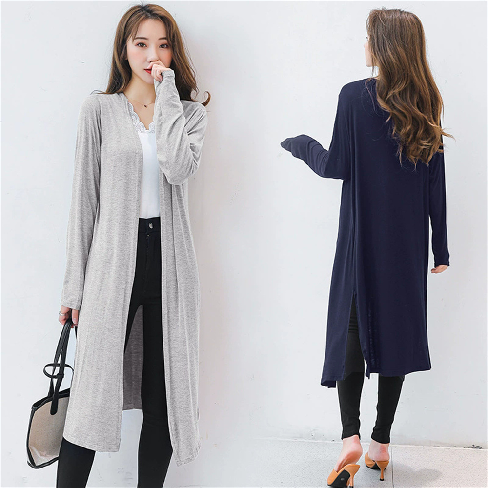 Cardigan long d'été en modal pour femme, style coréen, chemisier à manches longues, pull décontracté, vêtements de plage, blusas, tops