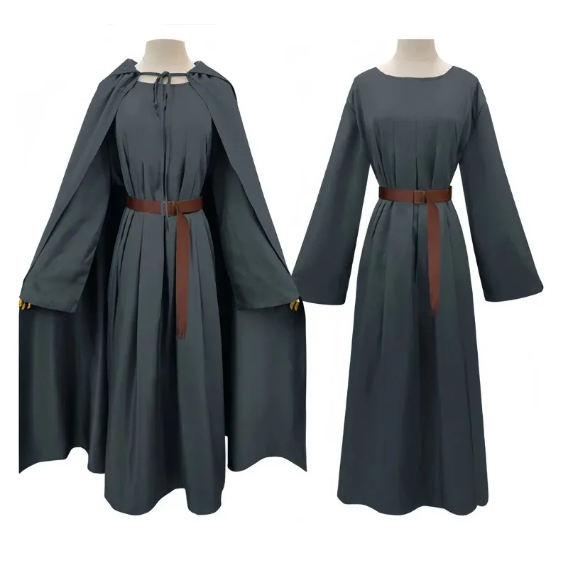 Costume de magicien Hobbit Gandalf, tunique païenne, cape de magicien, Robe grise, chapeau, ensemble complet de tenues pour adultes
