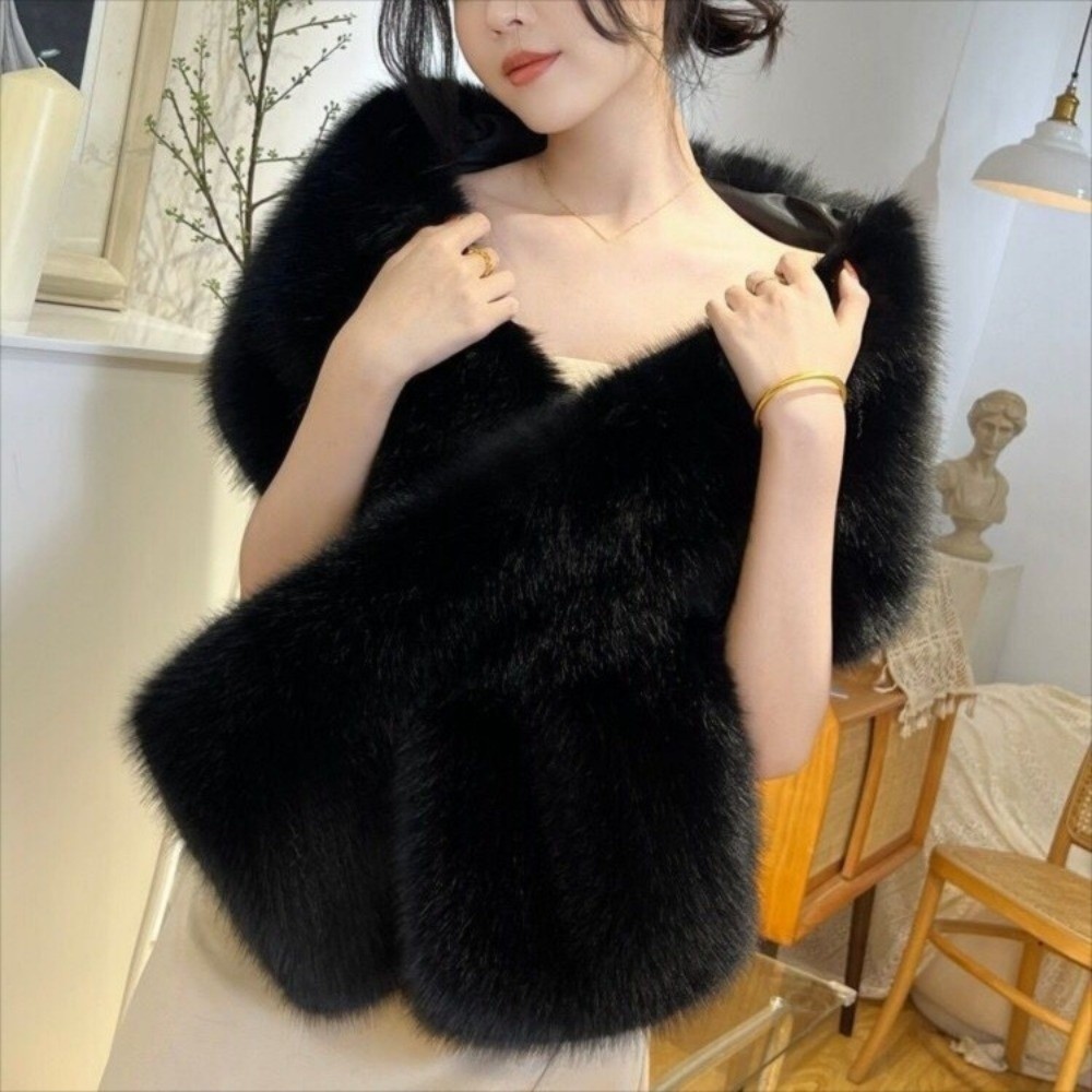 Nouveau Faux fourrure croix écharpe doux hiver chaud longs Ponchos Cape épaissir coupe-vent moelleux châle enveloppement
