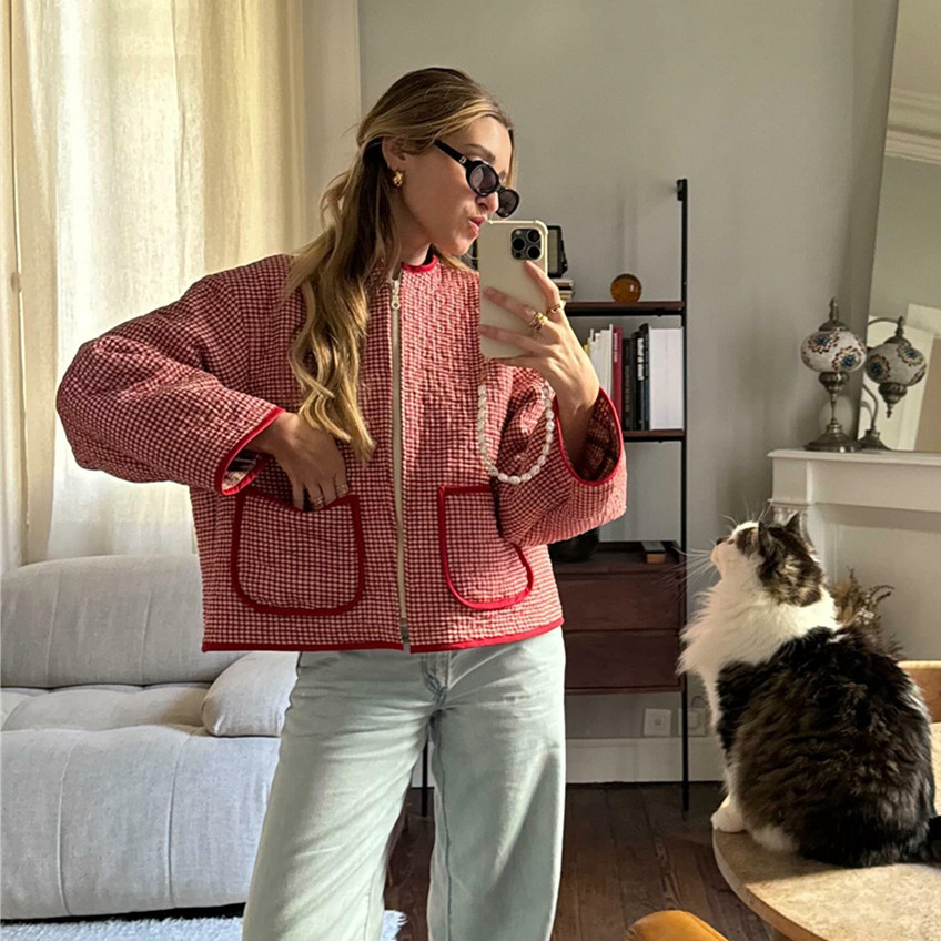 Vestes matelassées à imprimé floral pour femmes, col montant, poche pour documents, manteau rembourré esthétique, vêtements d'extérieur chauds pour femmes, chic, automne