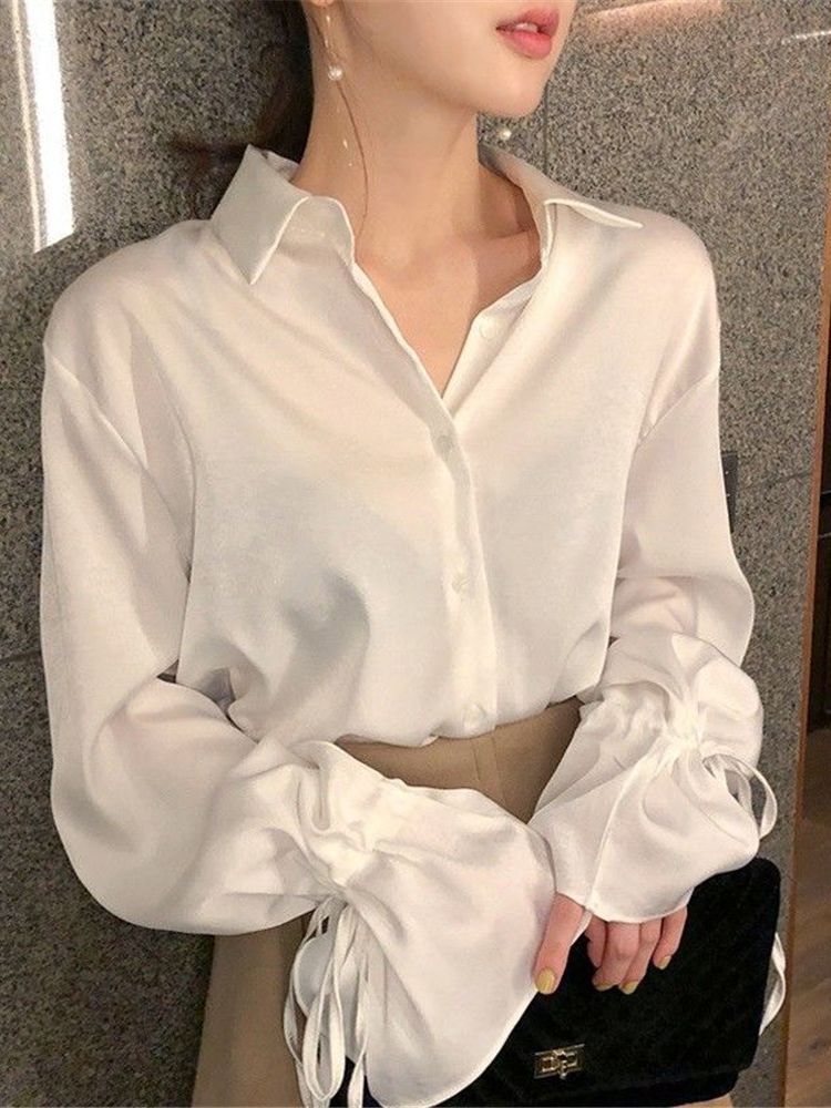 2025 Blouses femmes laçage manches évasées solide élégant chemises en mousseline de soie femmes rétro dames concepteur hauts à la mode Streetwear élégant