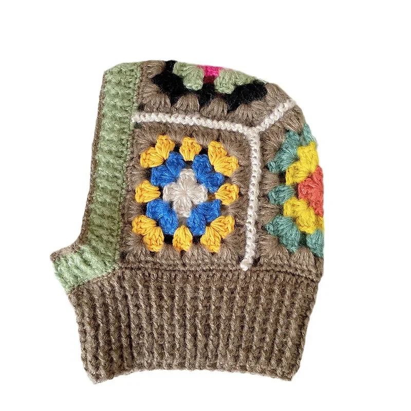 Cagoule en Crochet faite à la main pour femmes, chapeaux d'automne et d'hiver, pull tricoté en laine, bonnets, cache-cou, casquettes à capuche
