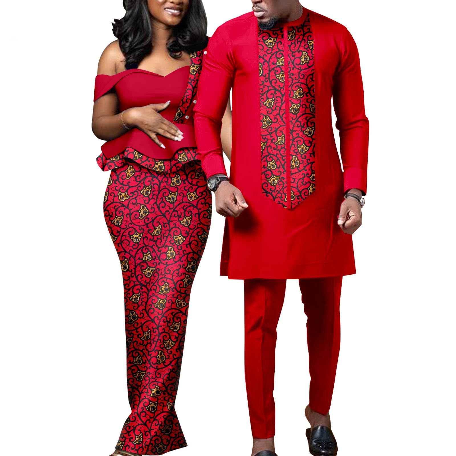 Robes africaines pour femmes, vêtements assortis en bazin pour couples amoureux, robes de soirée sirène imprimées, tenues pour hommes, ensembles chemise et pantalon, mariage