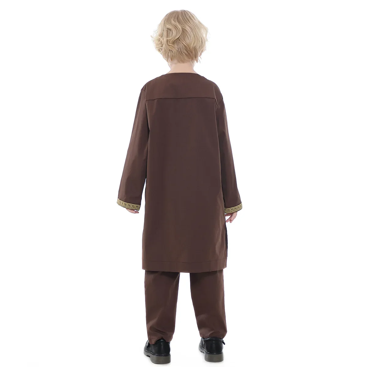 Robe musulmane pour enfants, ensemble 2 pièces, col rond, manches longues, robe imprimée, chemise, Abaya, Kaftan, Jubba, Thobe, vêtements islamiques