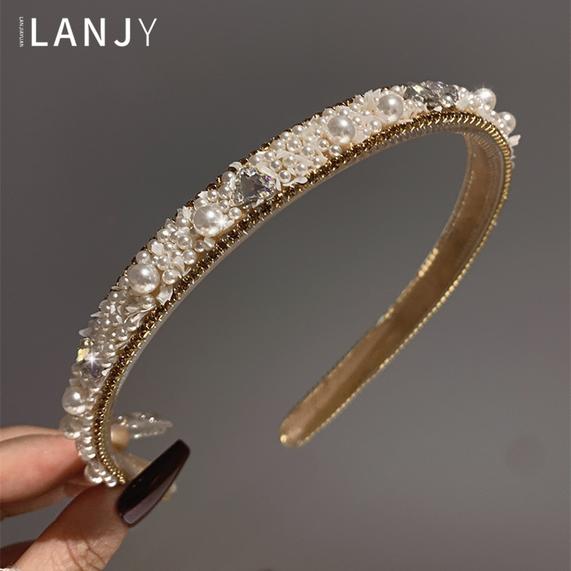 Bandeau pour femmes, accessoires de cheveux, design mince avec équipement et épingle à cheveux antidérapante, bandeau d'été en perles de strass