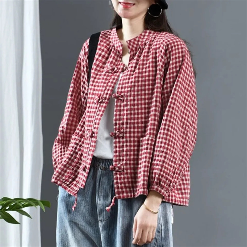 Dames mode coton lin chemises vêtements d'extérieur rétro femmes haut de gamme blouse décontractée veste printemps automne femme manches longues hauts manteau