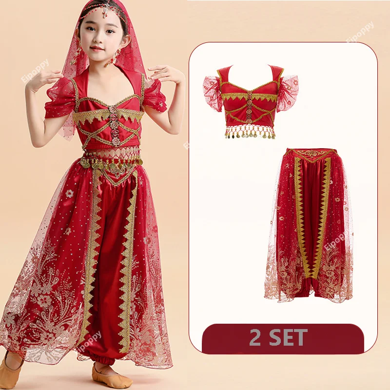 Ensemble de danse du ventre de princesse indienne pour enfants, Costume de spectacle de danse orientale indienne pour filles, Costume de scène Bollywood