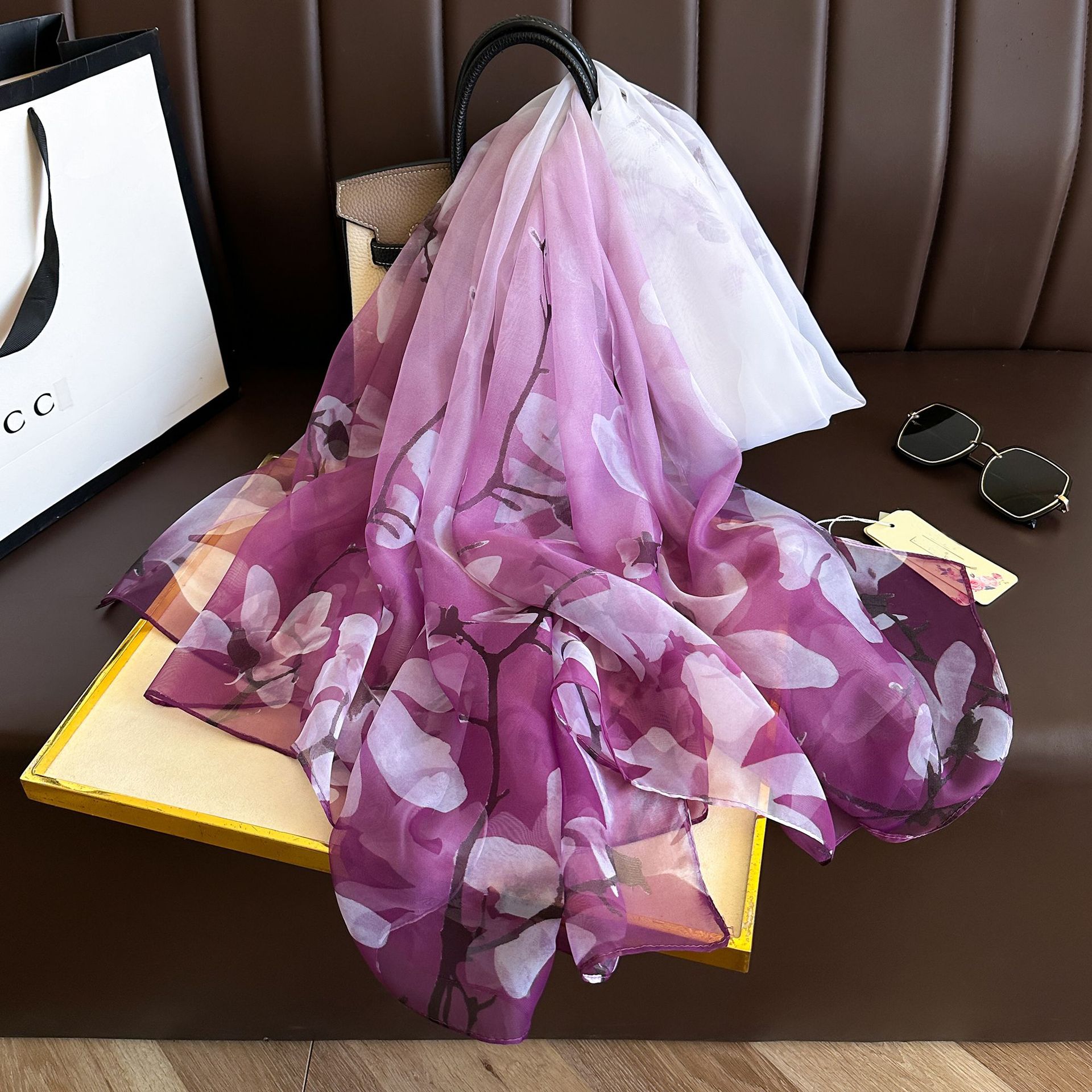 Foulard d'été pour femme, châle de protection solaire, bandana doux, hijab floral, de haute qualité, rond 2024