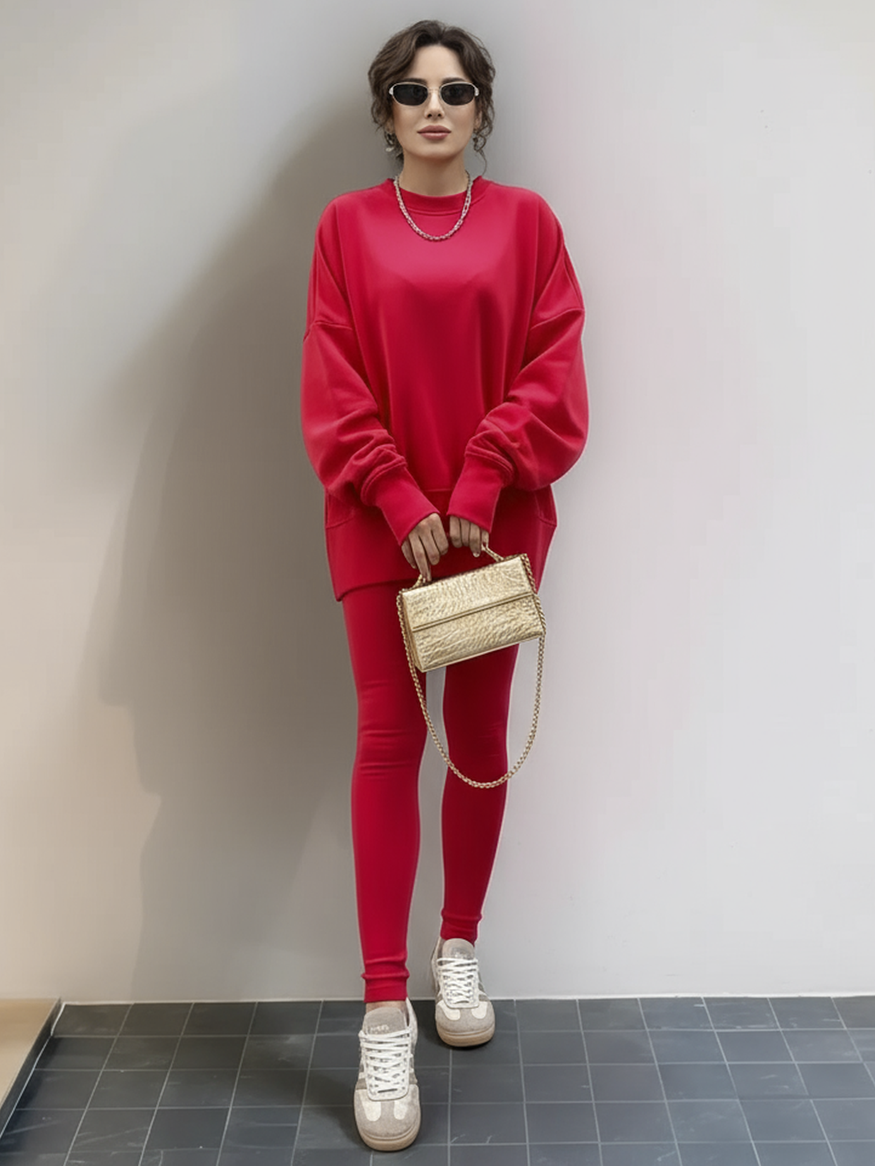 Ensemble sweat-shirt décontracté pour femme, col rond, manches longues, coupe ample, avec pantalon ajusté, style européen et américain, automne/hiver