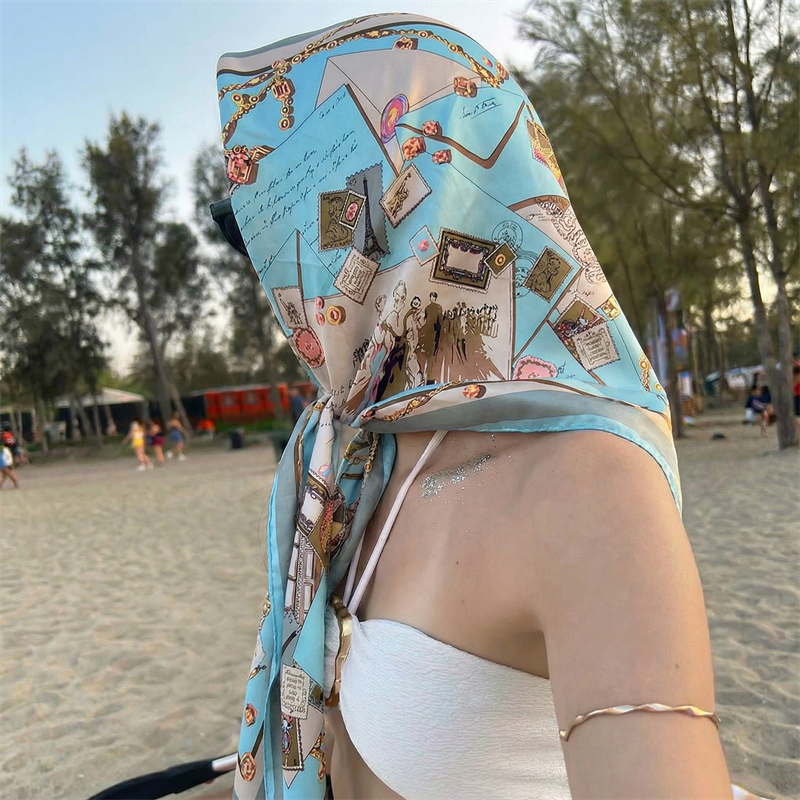 2026 Foulard carré en soie pour femme, Bandana, Châle, Foulard en satin, Grand hijab, Écharpe, Pashmina, Bandeau