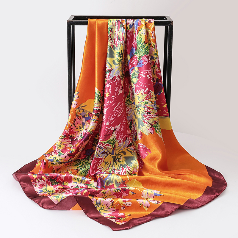 Nouveau Foulard Carré en Soie Synthétique pour Femme, Imprimé Floral, en Satin, Bandana, Écharpe, Cache-col, Hijab 90cm