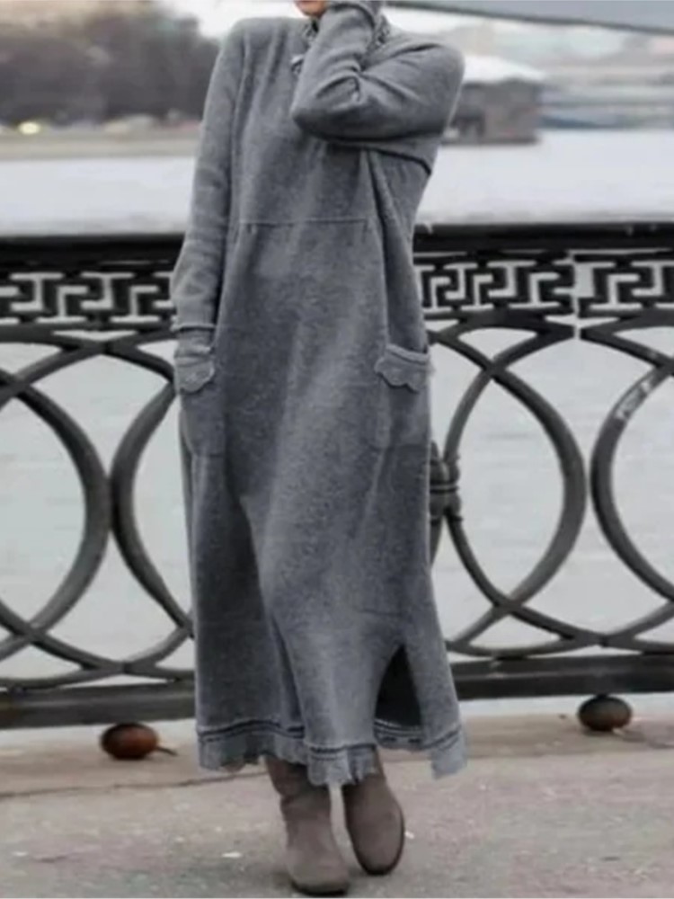 Robe longue en dentelle pour femmes, ample, Maxi, décontractée, couleur unie, avec poches, nouvelle collection automne hiver 2024