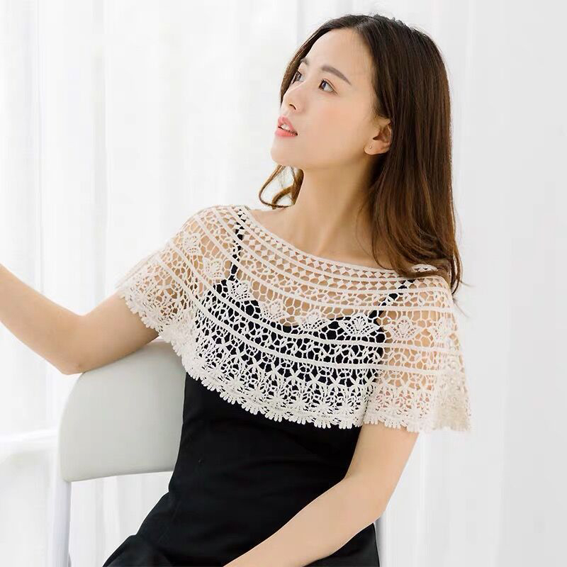 Châle en dentelle ajourée pour femme, idéal pour mariage, soirée, ou comme cape poncho, motif tournesol