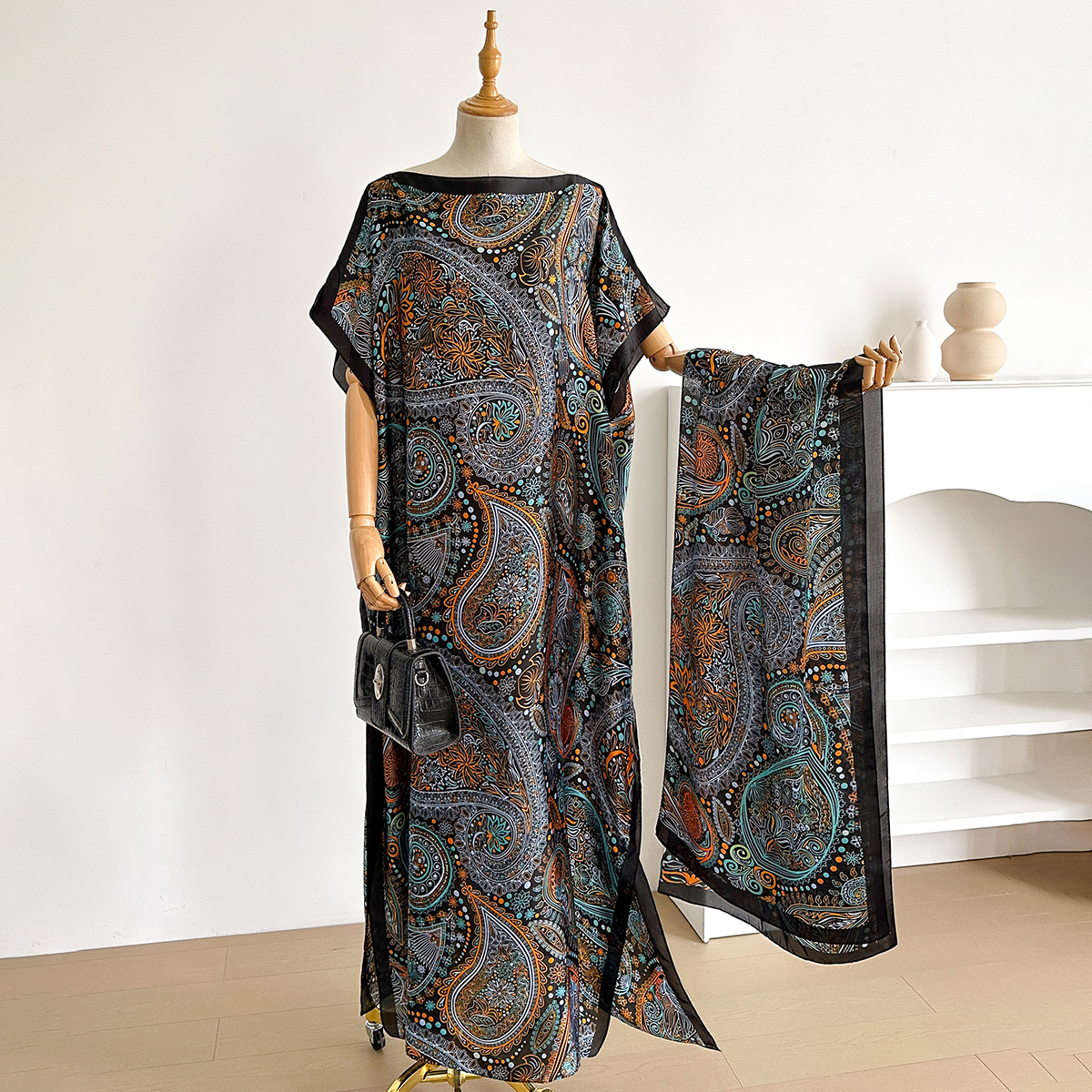 Nouvelle mode été Robe imprimée avec grande écharpe dubaï turquie caftan musulman ample Abaya femmes africain décontracté Paisley châle Robe