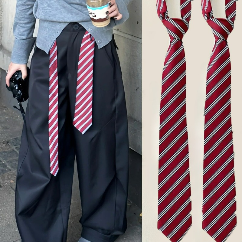 Ceinture de taille décontractée à rayures rouge vin, longue, slim, à carreaux, cravates de personnalité, écharpe attachée à la main, accessoire pour pantalon en jean
