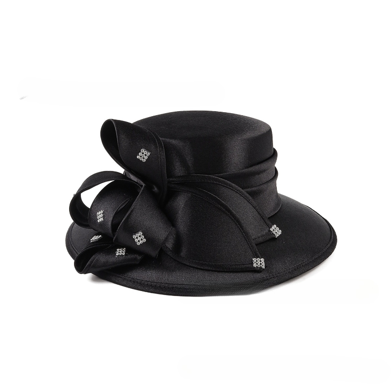Chapeaux en tissu élégants pour femmes, robe de Cocktail, thé, casquette Derby, fleur, large bord, Fedora d'église, Cloche noire