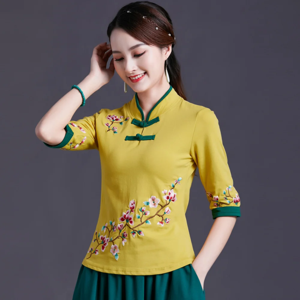 Économie brodés de style ethnique pour femmes, chemises élégantes, vêtements vintage, mode décontractée, vêtements d'été, Y2K